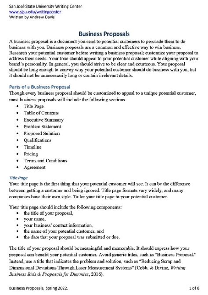 How do you organize a business proposal?