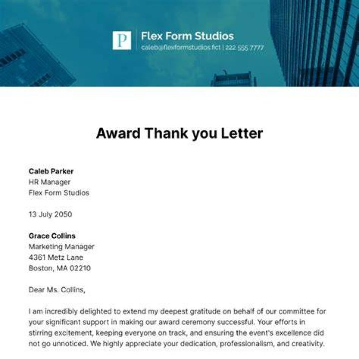 How do you write a thank you note for receiving an award?