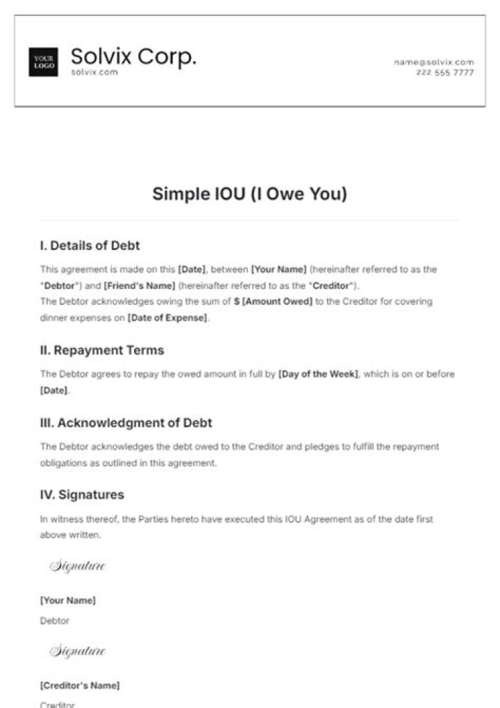 Is an IOU a personal loan?