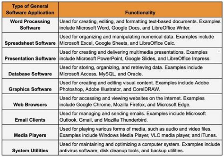 What are the 3 application software and their functions?