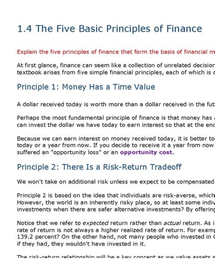 What are the 5 basic principles of finance?