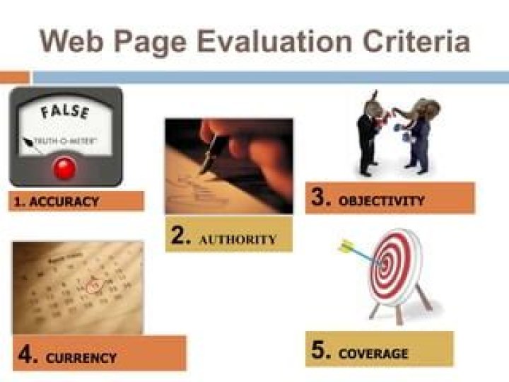 What are the 5 criteria for evaluating websites?