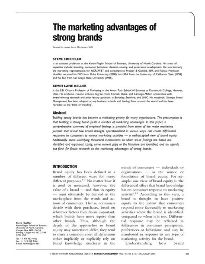 What are two advantages of strong brands?
