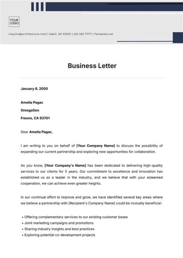 What information is in a business letter?