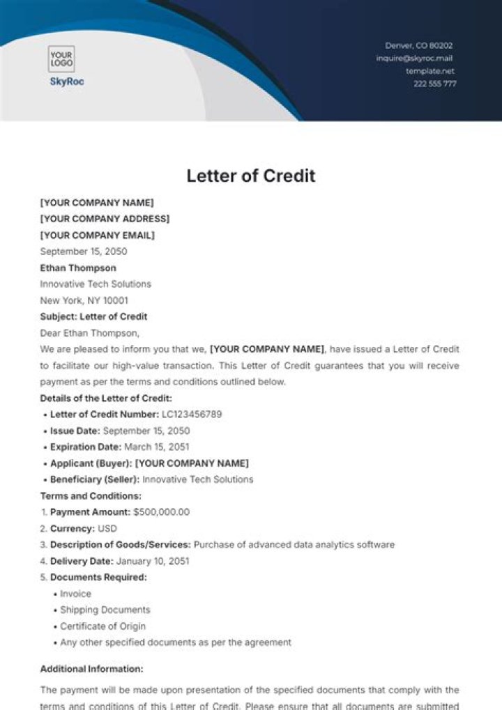 What is a letter of credit explain?