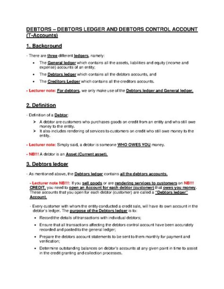 What is included in a debtors control account?