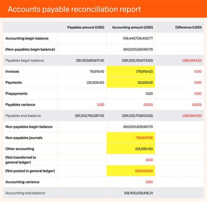 What is included in an accounts payable report?