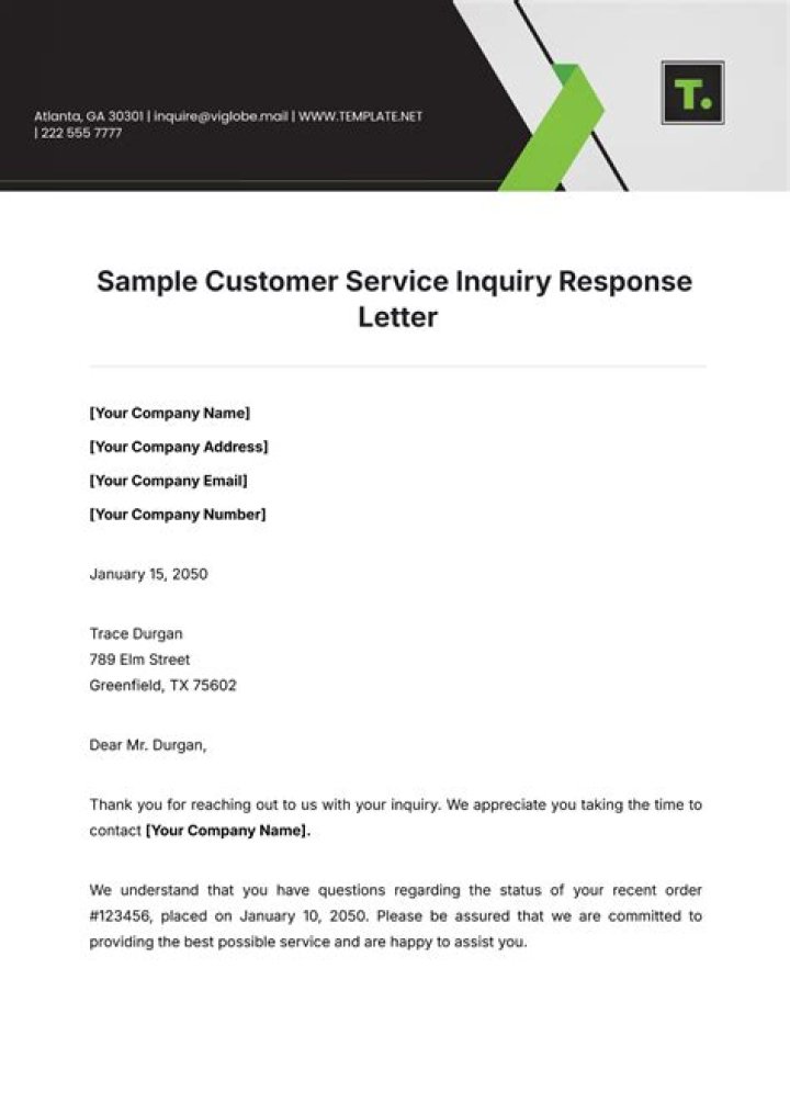 What is letter of reply to an inquiry?