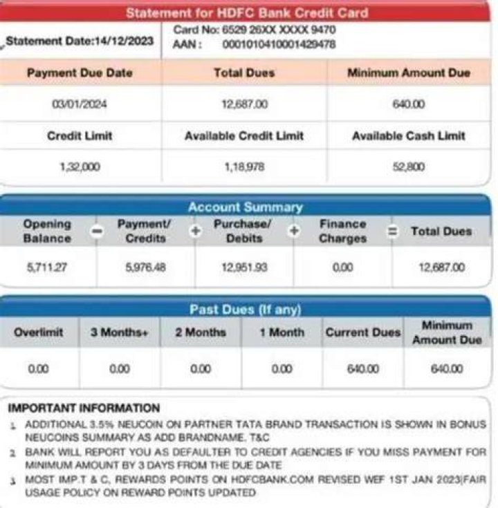 What is on a monthly credit card statement?