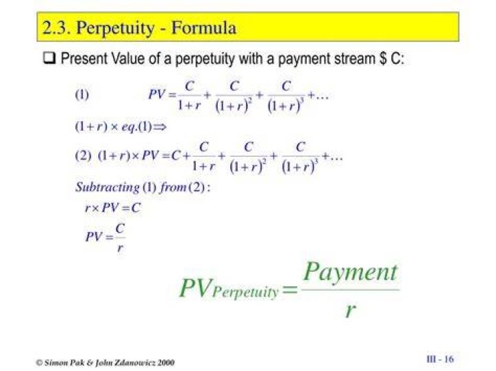 What is the perpetuity formula?