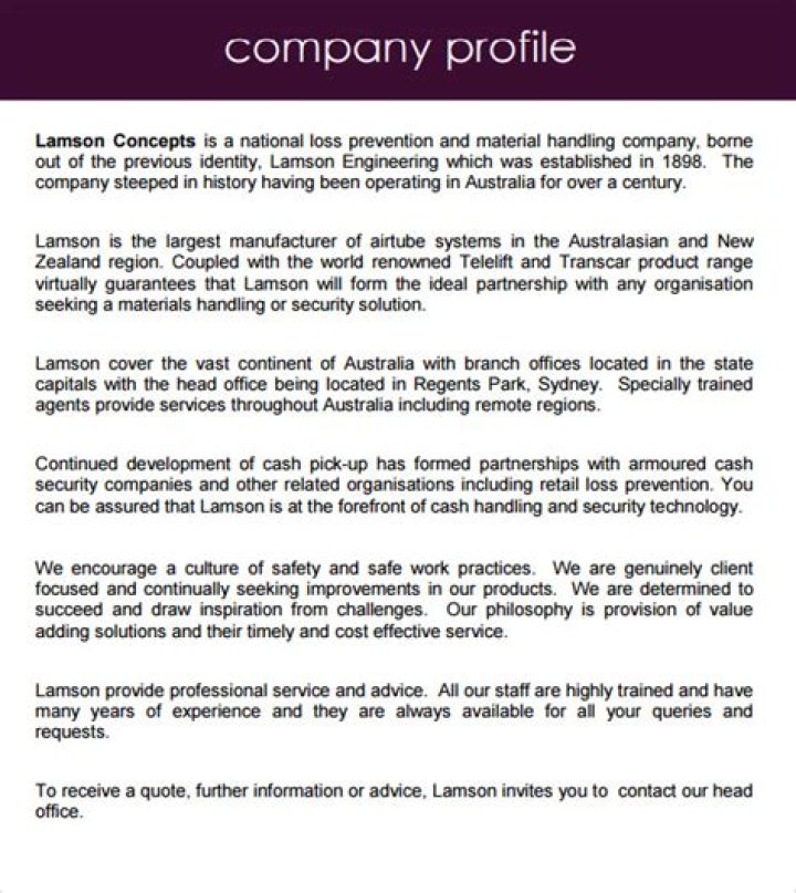 What should a company profile include?