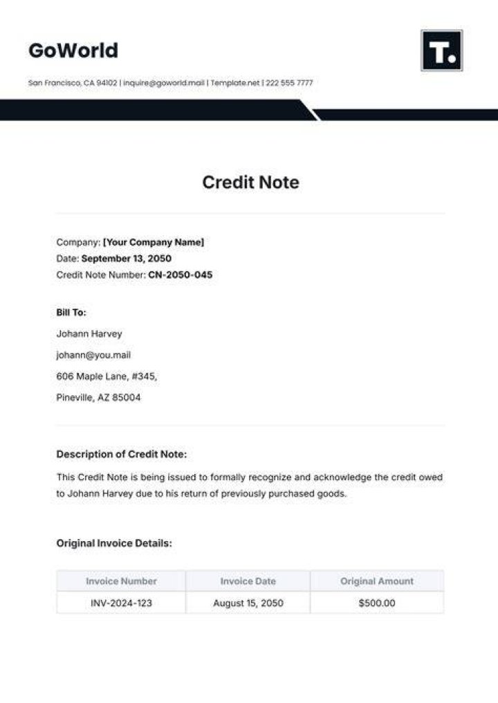 When goods are returned by customer which note is issued?