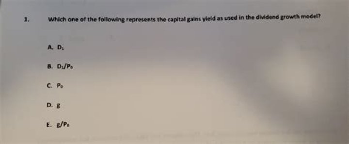 Which one of the following represents the capital gains yield as used in the dividend growth model group of answer choices?